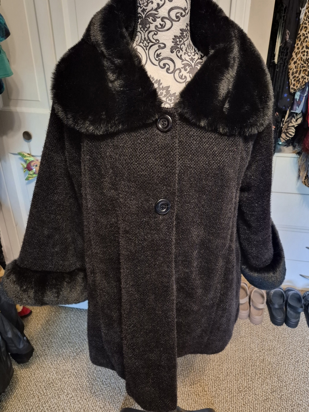 Coco + Carmen Black Faux Fur-Collar Coat
